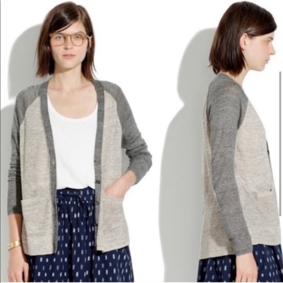 Madewell 100% Linen Knit Cardigan Sweater Colorblock - Picture 7 of 7